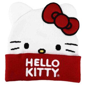 Hello Kitty Embroidered Big Face Beanie with Bow - Winter Gear